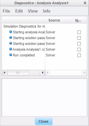 diagnostics dialog in Creo Simulate