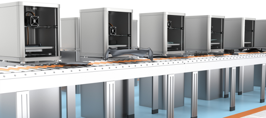 A group of printers produce car parts.