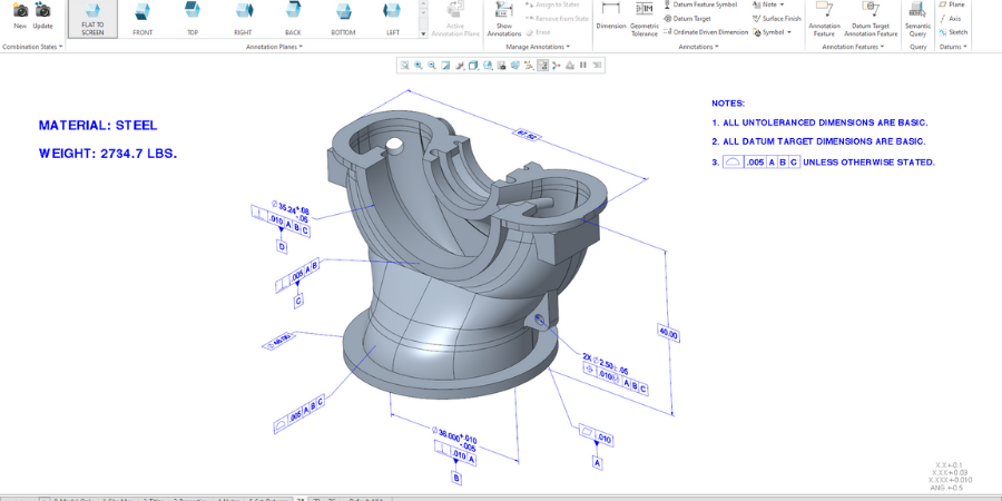 Annotated model of a turbine exhaust.