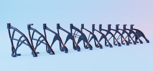 Different iterations of a part made by generative design.