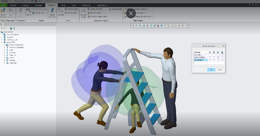 In Creo 10, manikins and libraries have been improved for better control and reach envelopes.